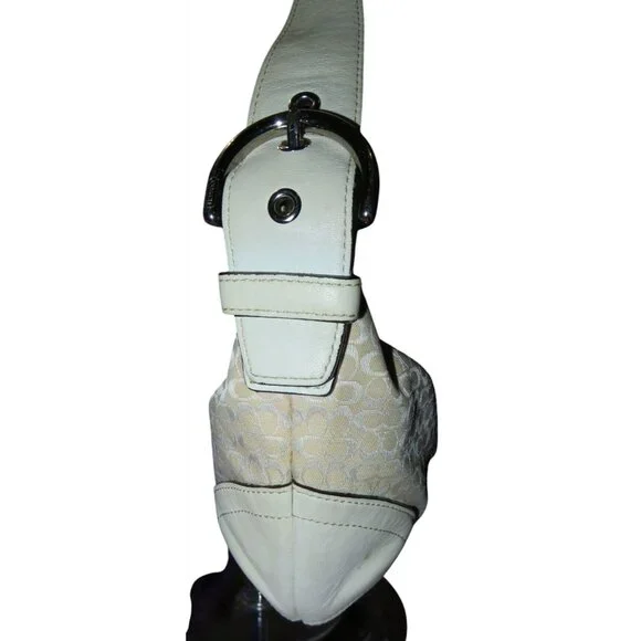 Coach 2003 Cream & White Canvas and Leather Signature Demi Baguette Shoulder Bag - Picture 4 of 12